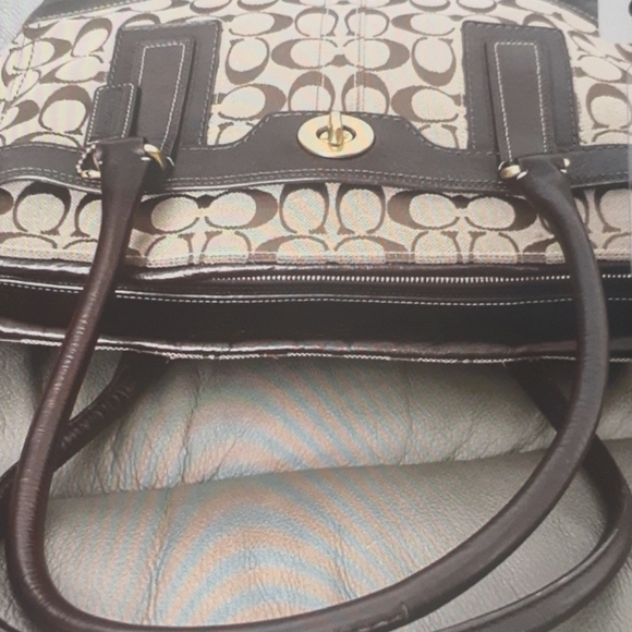 COACH SIGNATURE Y2K EUC HAMPTON CANVAS N LEATHER BAG VINTAGE - Picture 4 of 8